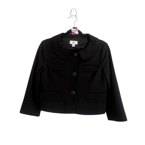 LOFT Womens Jacket || 4 Black Cropped Button Front Coat - Picture 1 of 4